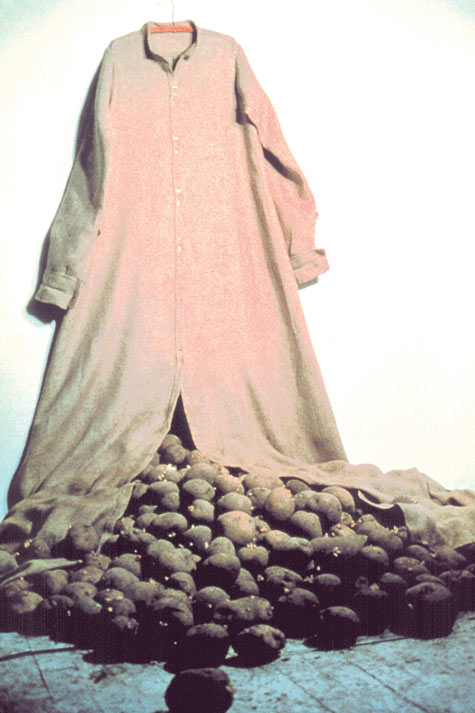 michael krynski sculpture "prophet" burlap, potato